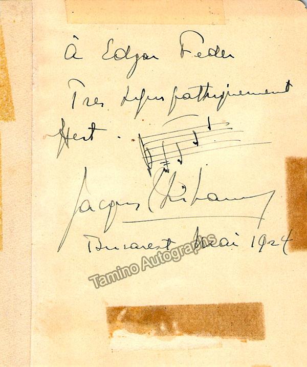 Thibaud, Jacques - Autograph Music Quote 1924