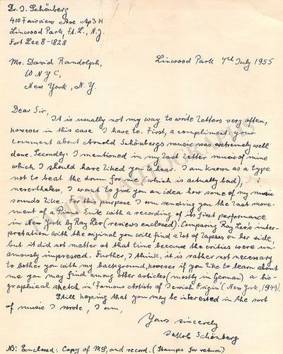 Schonberg, Jakob - Autograph Letter Signed 1955
