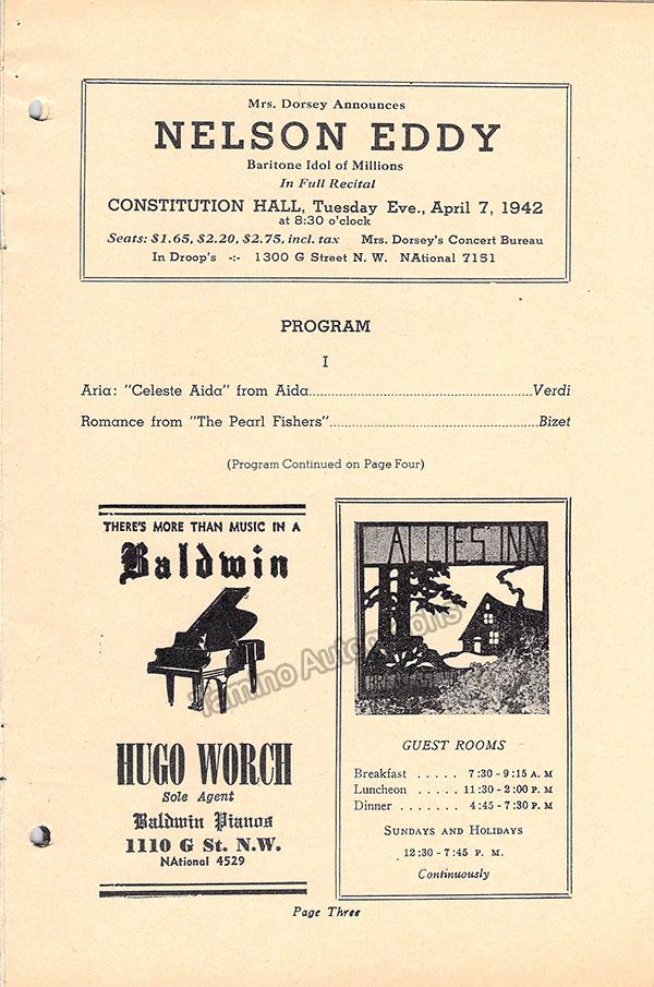 Kiepura, Jan - Signed Concert Program 1942 - Tamino