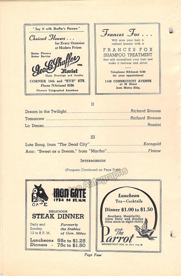 Kiepura, Jan - Signed Concert Program 1942 - Tamino
