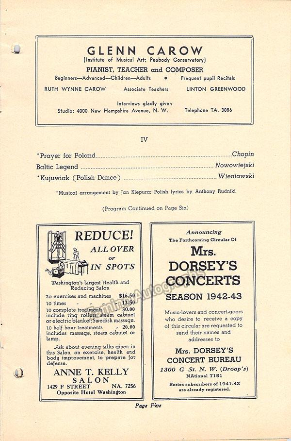 Kiepura, Jan - Signed Concert Program 1942 - Tamino