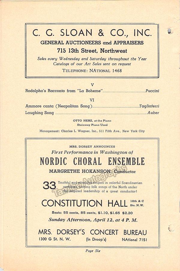 Kiepura, Jan - Signed Concert Program 1942 - Tamino