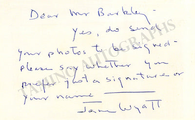 Wyatt, Jane - Autograph Note Signed