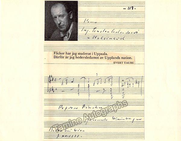 Weinberger, Jaromir - Autograph Music Quote Signed 1931 - Tamino