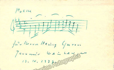 Weinberger, Jaromir - Autograph Music Quote Signed 1937