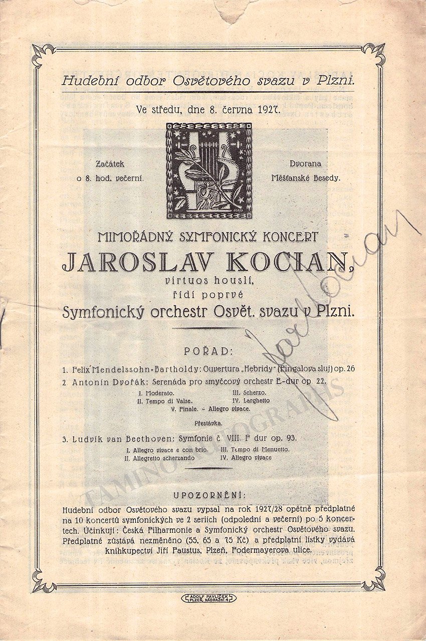 Kocian, Jaroslav - Signed Program 1927 - Tamino