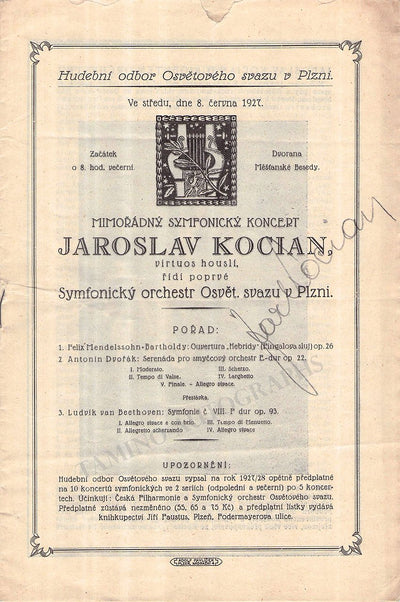 Kocian, Jaroslav - Signed Program 1927