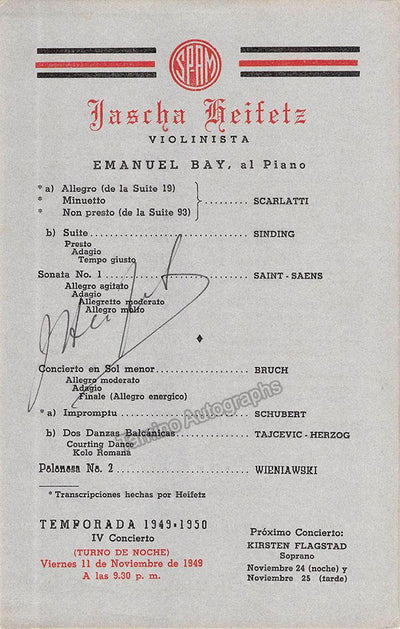 Heifetz, Jascha - Signed Program Havana 1949
