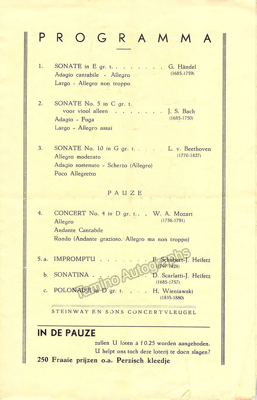 Heifetz, Jascha - Concert Program Amsterdam 1938 - Tamino