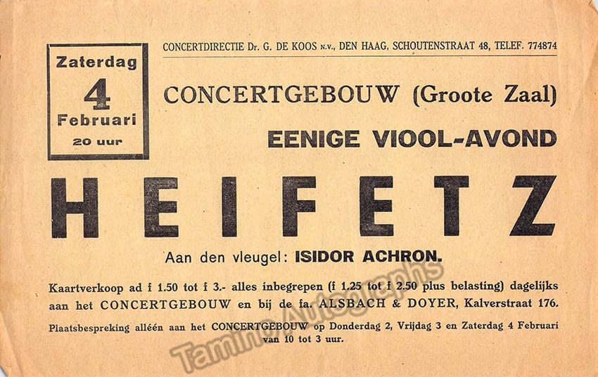 Heifetz, Jascha - Concert Program Amsterdam 1938 - Tamino