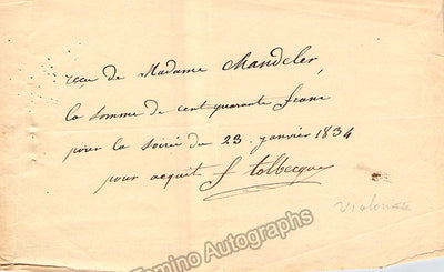 Tolbecque, Jean-Baptiste-Joseph - Signed Payment Receipt 1834