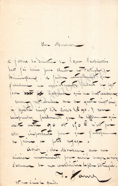 Faure, Jean-Baptiste - Autograph Letter Signed