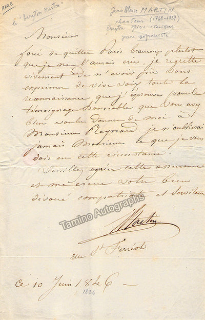Martin, Jean-Blaise - Autograph Letter Signed 1826