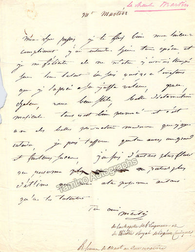 Martin, Jean-Blaise - Autograph Letter Signed +  Notes from an examination of musical pupils