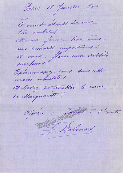 Francois Delmas, Jean - Autograph Note Signed 1900