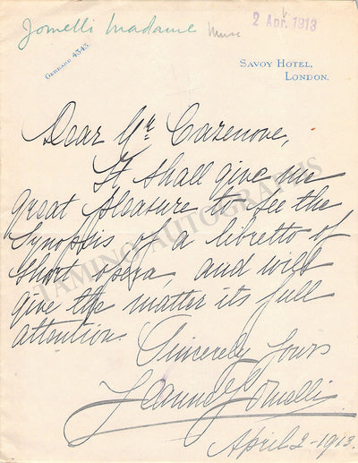 Jomelli, Jeanne - Autograph Letter Signed 1913
