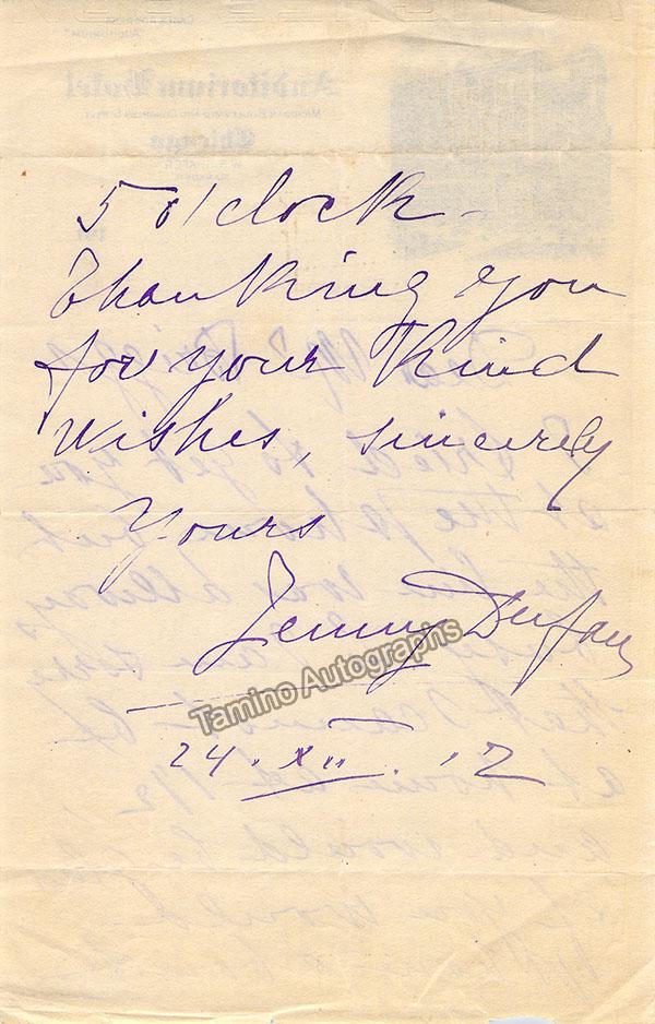 Dufau, Jenny - Autograph Letter Signed 1912 - Tamino