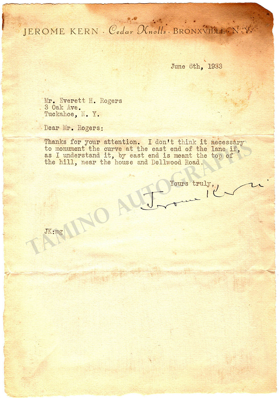 Kern, Jerome - Typed Letter Signed 1933