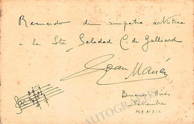Manen, Joan - Signed Card 1909