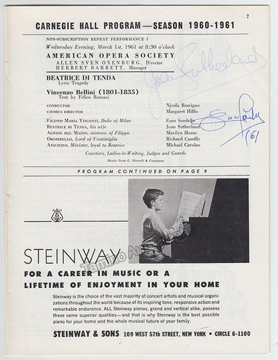 Sutherland, Joan - Sordello, Enzo - Double Signed Program Beatrice di Tenda 1961