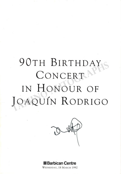 Rodrigo, Joaquin - Signed Program for his 90th Birthday