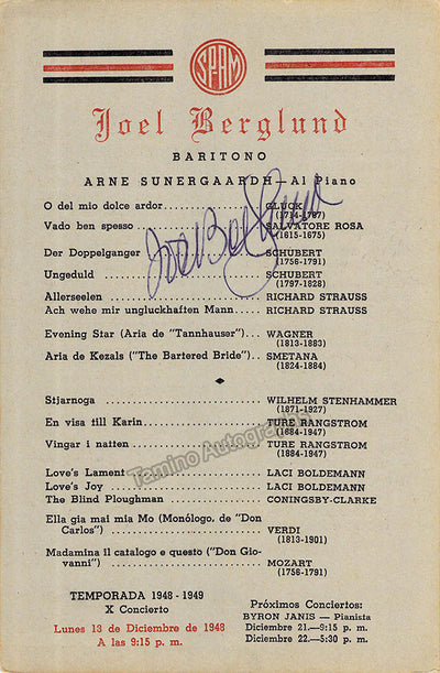 Berglund, Joel - Signed Program Havana 1948