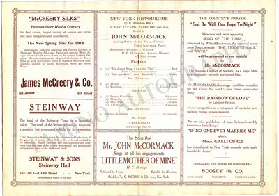 McCormack, John - Concert Program New York 1916