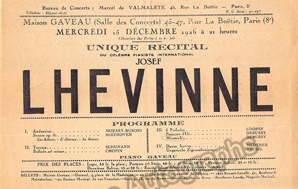 Lhevinne, Josef - Concert Playbill Paris 1926