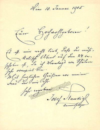 Staudigl, Joseph - Autograph Note Signed 1905