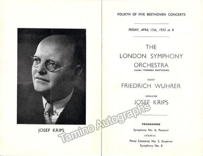Wuhrer, Friedrich - Concert Program London 1953 Josef Krips