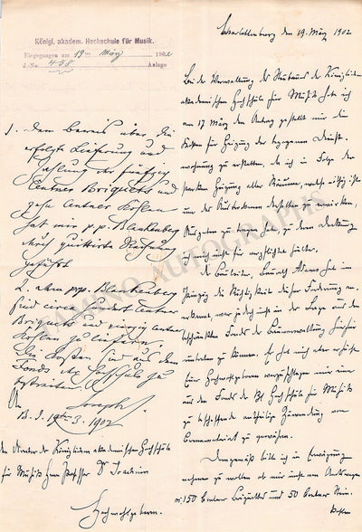 Joachim, Joseph - Signed Contract 1902