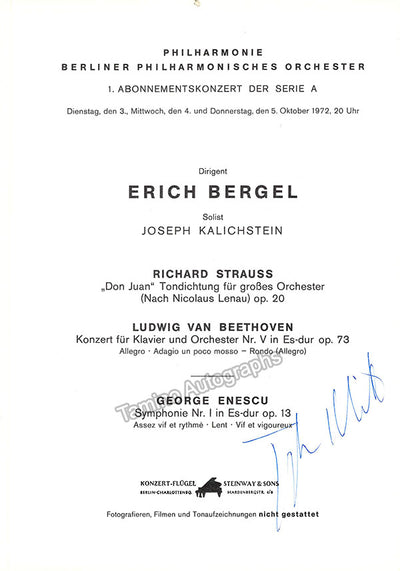 Kalichstein, Joseph - Signed Program 1972