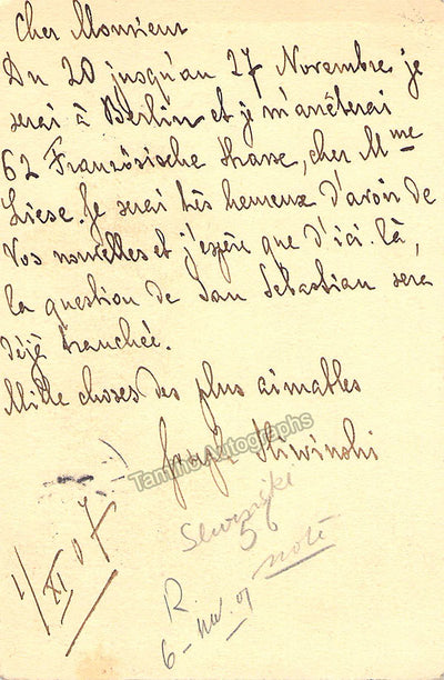 Sliwinski, Jozef - Autograph Note Signed 1907