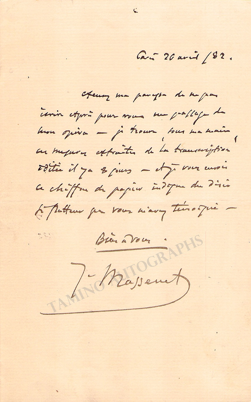 Massenet, Jules - Autograph Letter Signed 1882