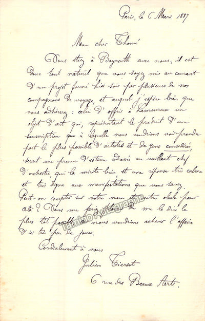 Tiersot, Julien - Autograph Letter Signed 1887