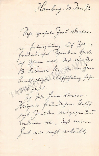 Spengel, Julius - Autograph Letter Signed 1882