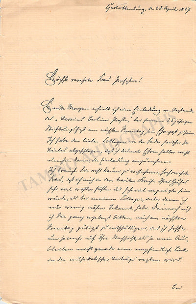 Wolff, Julius - Autograph Letter Signed 1887