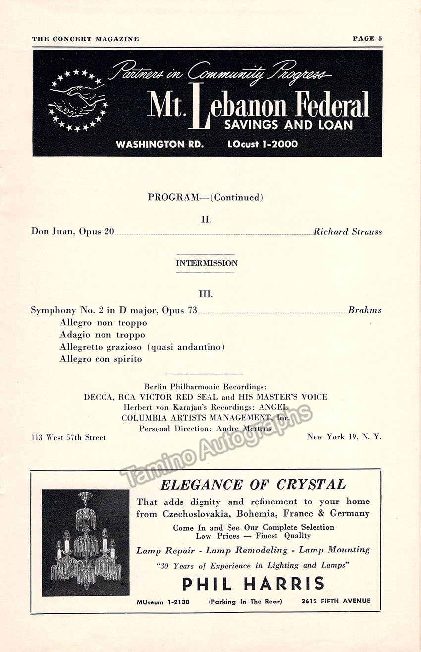 Karajan, Herbert - Berlin Philharmonic Program Pittsburgh 1955 - Tamino