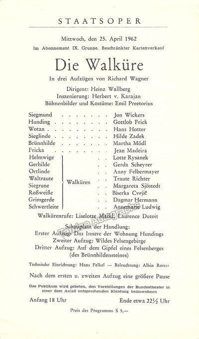 Karajan, Herbert von - Lot of 8 Vienna Staatsoper Unsigned Programs 1962