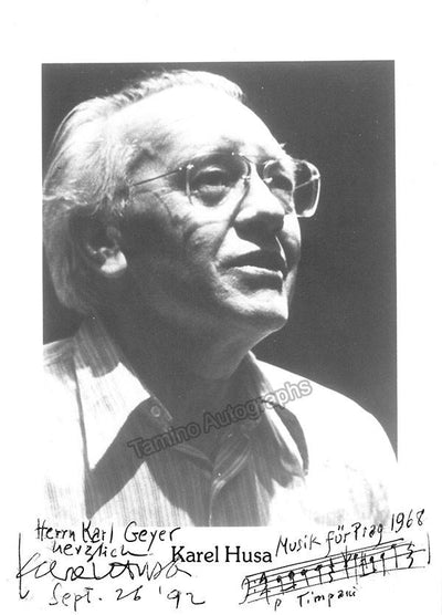 Husa, Karel - Signed Photo with Music Quote 1992