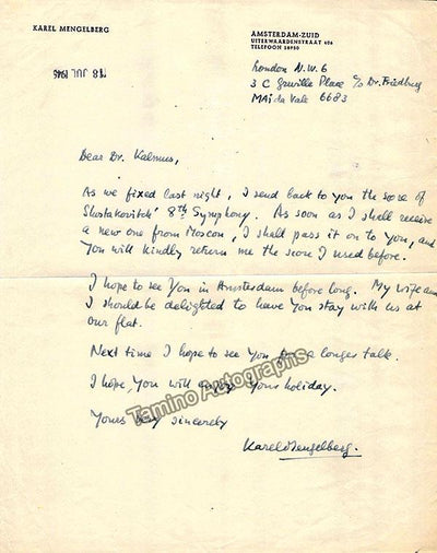 Mengelberg, Karel - Autograph Letter Signed 1946
