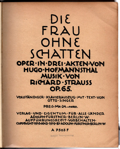 Bohm, Karl - Signed Score for Die Frau Ohne Schatten