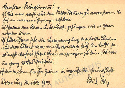 Erb, Karl - Autograph Note Signed 1940