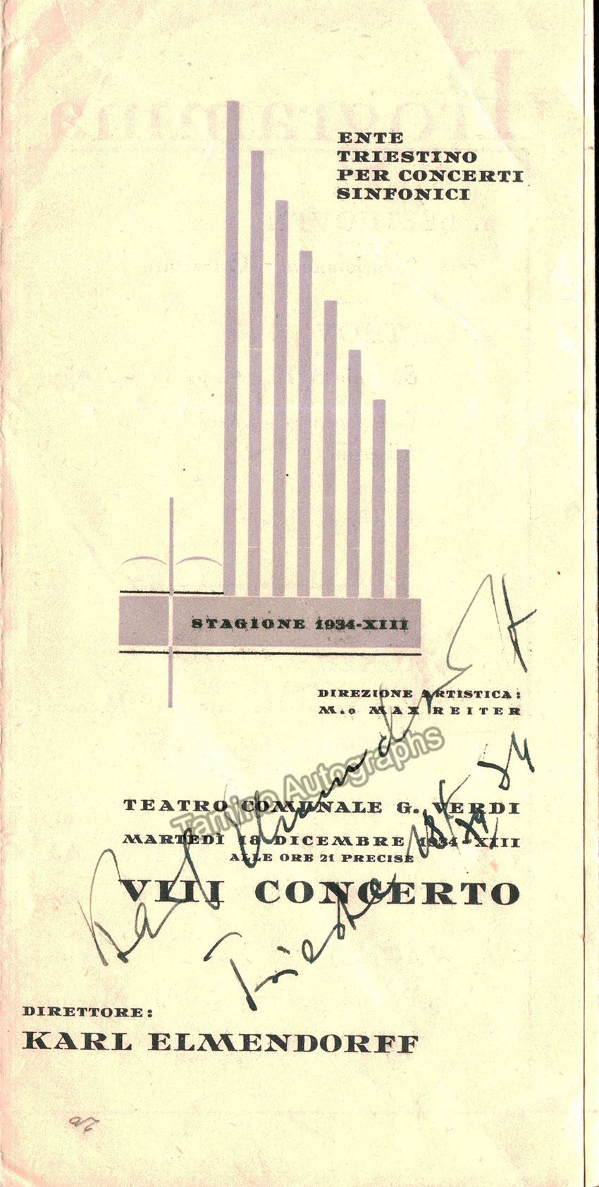 Elmendorff, Karl - Signed Program Teatro Comunale 1934