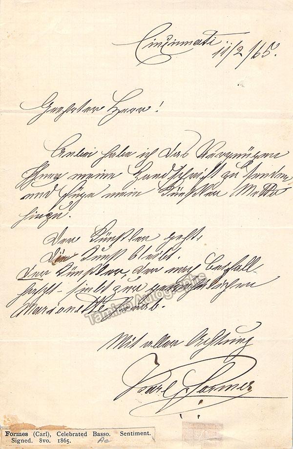 Formes, Karl - Autograph Letter Signed 1865