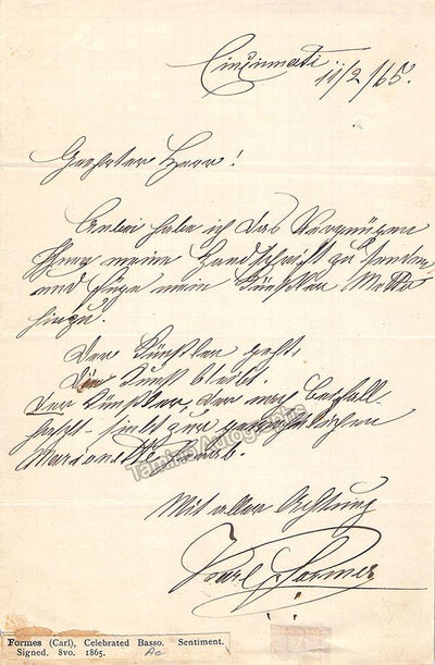 Formes, Karl - Autograph Letter Signed 1865