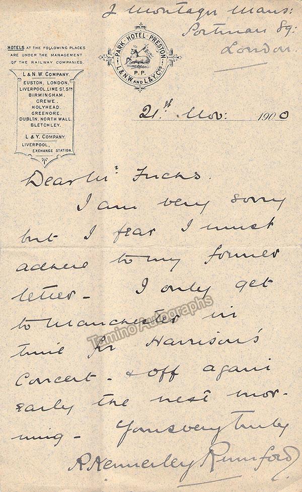Rumford, Kennerley - 2 Autograph Letters Signed 1900 - Tamino