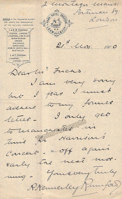 Rumford, Kennerley - 2 Autograph Letters Signed 1900