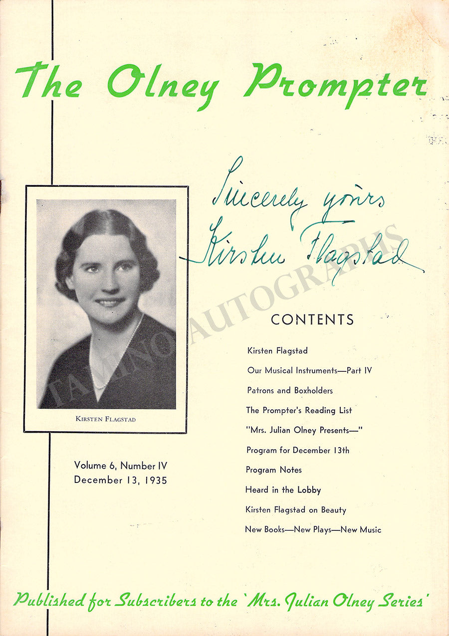 Flagstad, Kirsten - Signed Program New York 1935