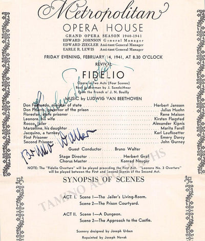 Flagstad, Kirsten - Walter, Bruno - Signed Program Clip Metropolitan Opera New York 1941